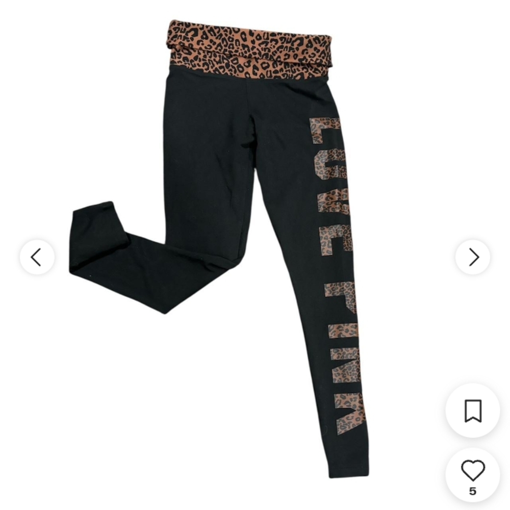 PINK Victoria's Secret Black Leggings with Leopard Print